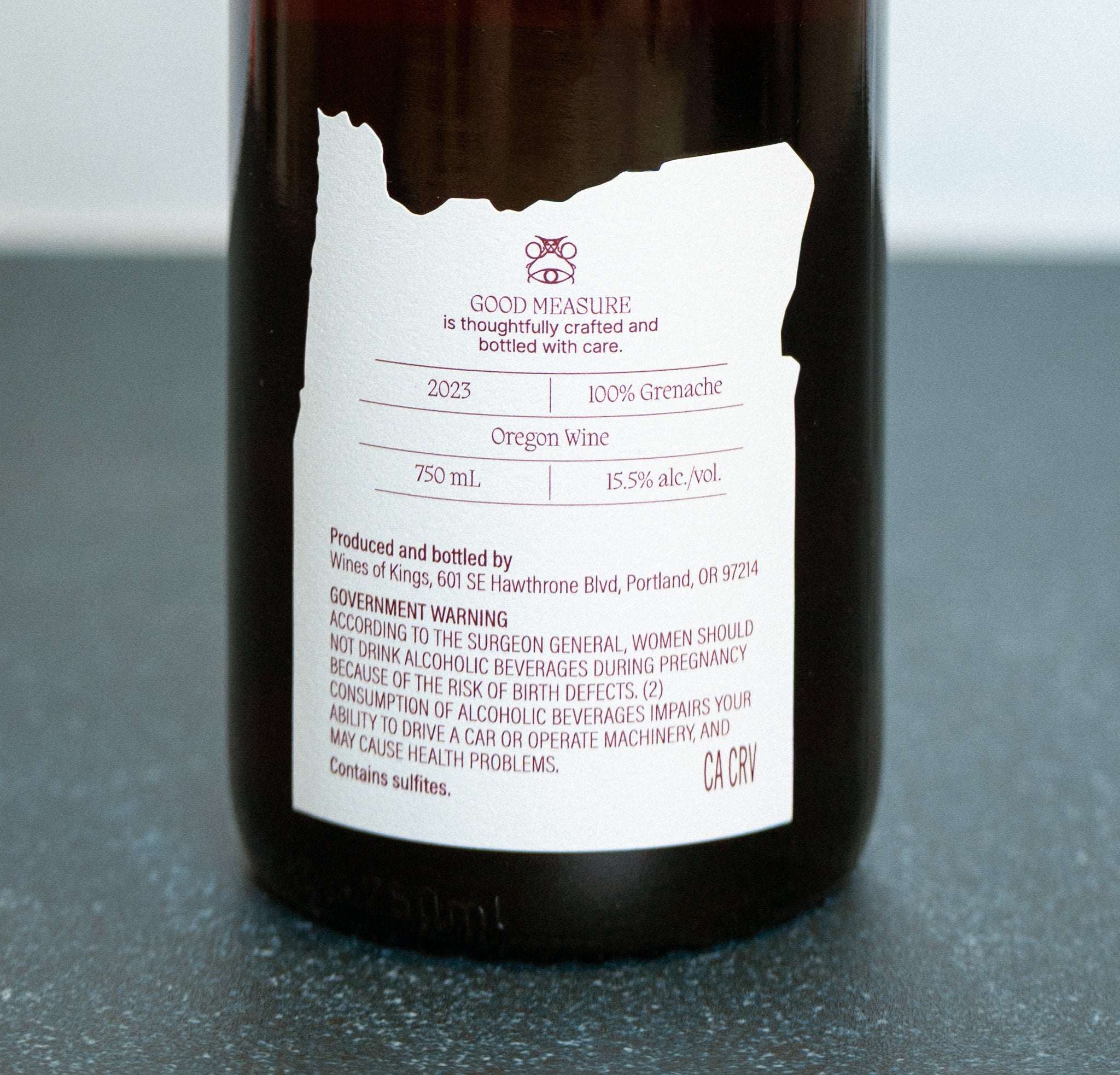 Back Label of Bottle of Good Measure 2023 Oregon Grenache