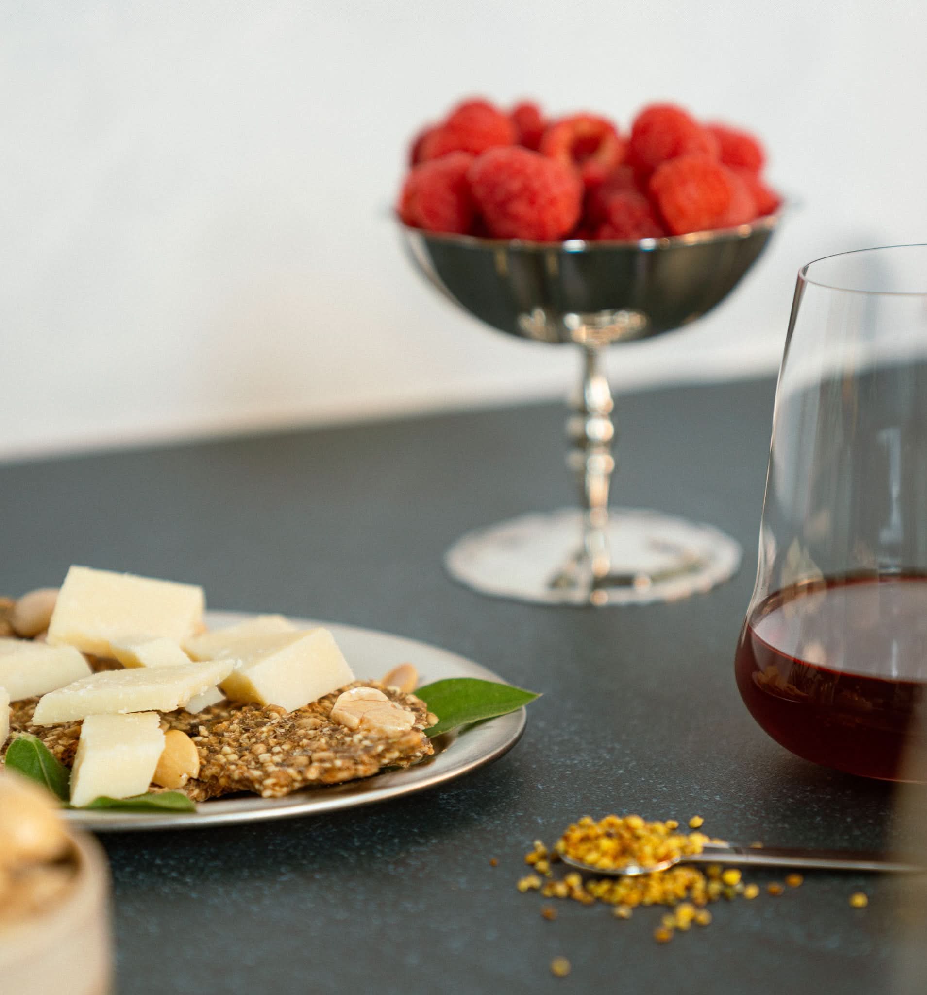 Glass of Good Measure 2022 Oregon Pinot Noir with food pairing